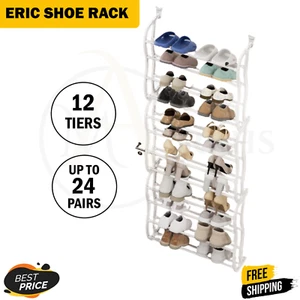 Artiss Shoes Rack 12-tier 24 Pairs Wall Mounted Metal Plastic Shoe Shleves White - Picture 1 of 6