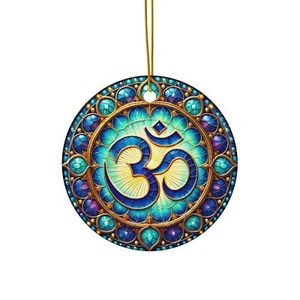 OM Symbol im Buntglas Stil Ornament - gedruckt auf Keramik - Bild 1 von 4