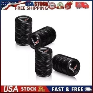 4PCS Metal Car Tire Valve Caps Valve Stem Cover Compatible with Corvette Black 3 - Picture 1 of 13