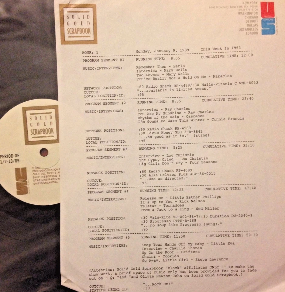 RADIO SHOW 1/9/89 THIS WK '63: RICKY NELSON, FOUR SEASONS, EARLS, CONNIE FRANCIS - Image 1 of 1