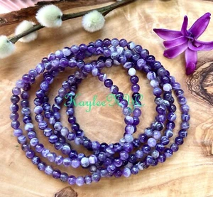 Wholesale Lot 6 Pcs Natural Chevron Amethyst 4mm 7.5” Crystal Stretch Bracelet - Picture 1 of 5