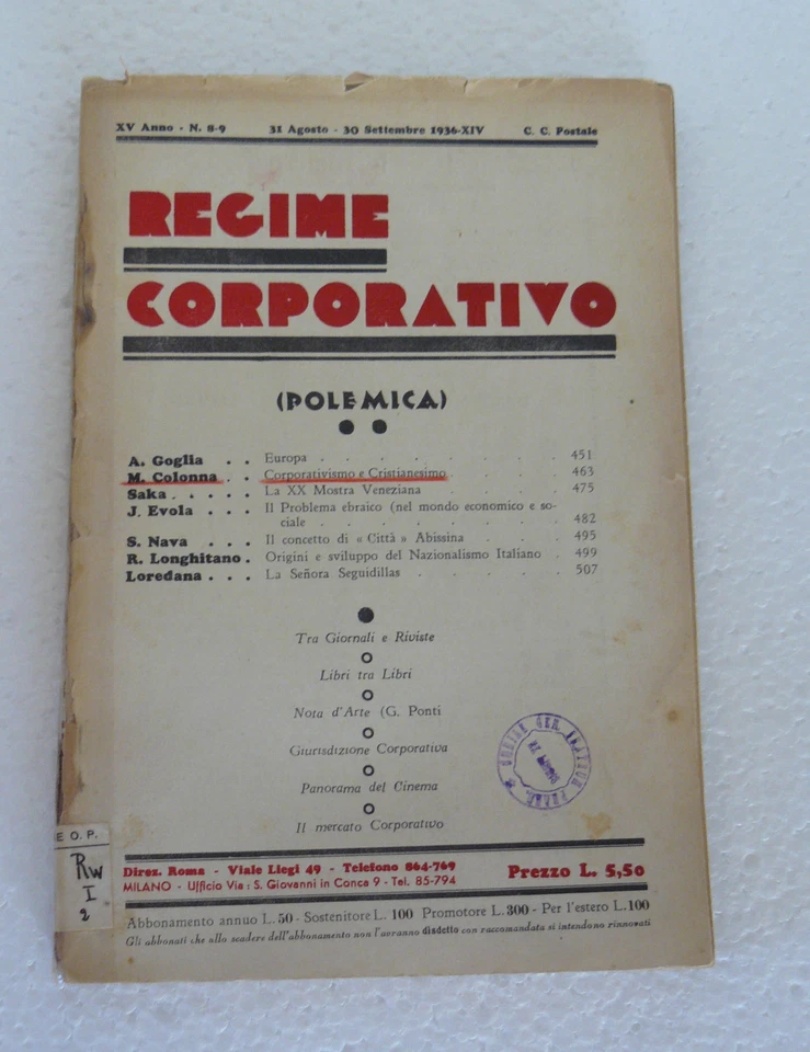 REGIME CORPORATIVO il problema ebraico ( nel mondo economico e sociale) J. Evola - Immagine 1 di 1