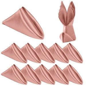 Rose Gold Satin Napkins - 12 Pack 17x17 Inches Scalloped Square Elegant Weddi... - Picture 1 of 7