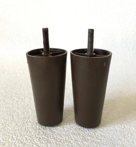 Set of 2 Vintage 4” Furniture Legs Brown Plastic Tapered Screw In Mid Century Cover