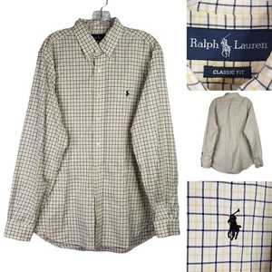 Polo Ralph Lauren Shirt Oxford Men's Large L Yellow Plaid LS Button Down - Picture 1 of 9