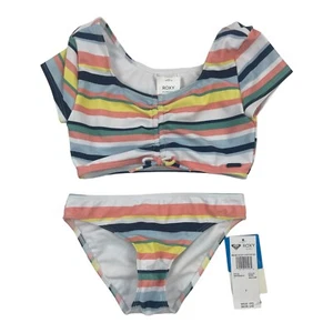 Roxy Girl Bikini Set Girls 7 Multicolor Malibu Story Crop Top Chlorine Resistant - Picture 1 of 11