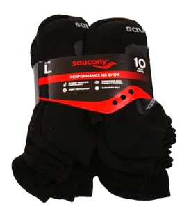 Saucony Men's L 9-12 Black No Show Performance Socks 10  Pairs in Package - Picture 1 of 3