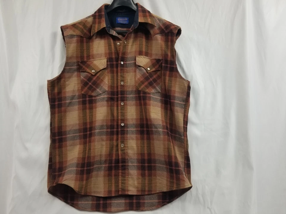 Vintage Pendleton 100% Virgin Wool Shirt Mens Large Button Sleeveless Cut Off - Image 1 of 4