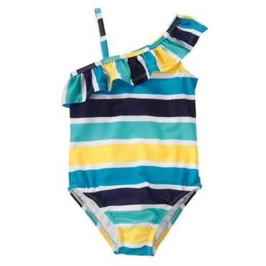 NWT Gymboree One Shoulder Ruffle Striped One-Piece Swimsuit Swimwear Girls 12 - Image 1 of 1