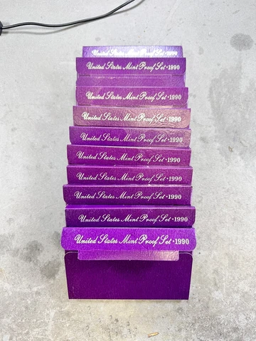 Lot of 10x 1990-S US Clad Proof Coin Sets Half Dollar Quarter Dime Nickel Cent Cover