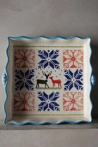 Anthropologie Backform POLAR GAZE Brownie Pfanne Quadratisch RENTIER Schneeflocken Neu mit Etikett - Bild 1 von 2