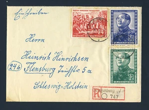DDR 1951 Freundschaft mit China Satz auf Brief BRANDENBURG nach FLENSBURG - Bild 1 von 2