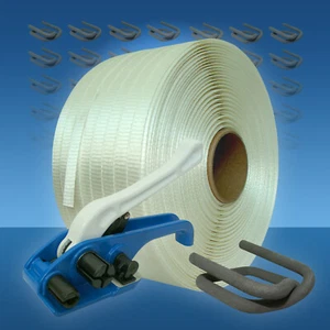 Umreifungsset gewebt 25 mm, Umreifungsgerät Umreifungsband Verschlussklemmen Set - Bild 1 von 4