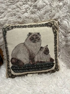 Tapestry Cat Throw Pillow 12” Birman  Cat Feline Cottage Cottagecore Vintage USA - Picture 1 of 4