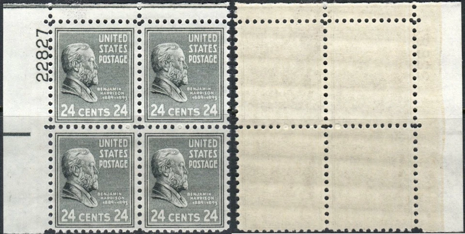 US Scott #828, Plate block of 4, MNH "24 cent Benjamin Harrison" - Image 1 of 1