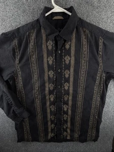 Tommy Bahama Black Graphic Print Medium Silk Button Up Men Long Sleeve Shirt - Picture 1 of 13