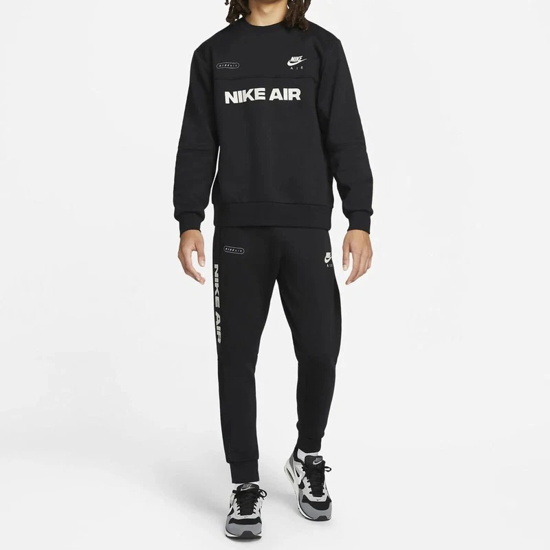 Nike Air NSW Pullover Cepillado Espalda Para Hombre Crew Polar Negro Chándal Completo Foto 1 de 4
