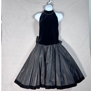 Vestido Vintage After Five Julie Duroche Talla S Negro Terciopelo Halter Lazo Fiesta Años 80 - Imagen 1 de 15