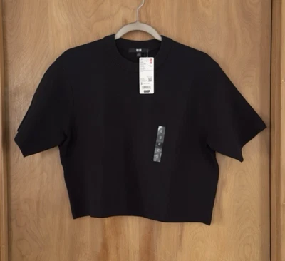 Uniqlo женщин моющийся Milano ребристый свитер черный размер S короткий укороченный Sz S новый с Ярлыками - Изображение 1 из 3