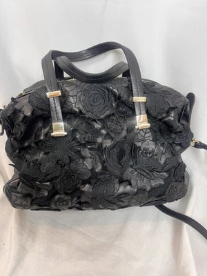 VALENTINO Black leather floral laser cut out satchel bag Purse - Image 1 of 4