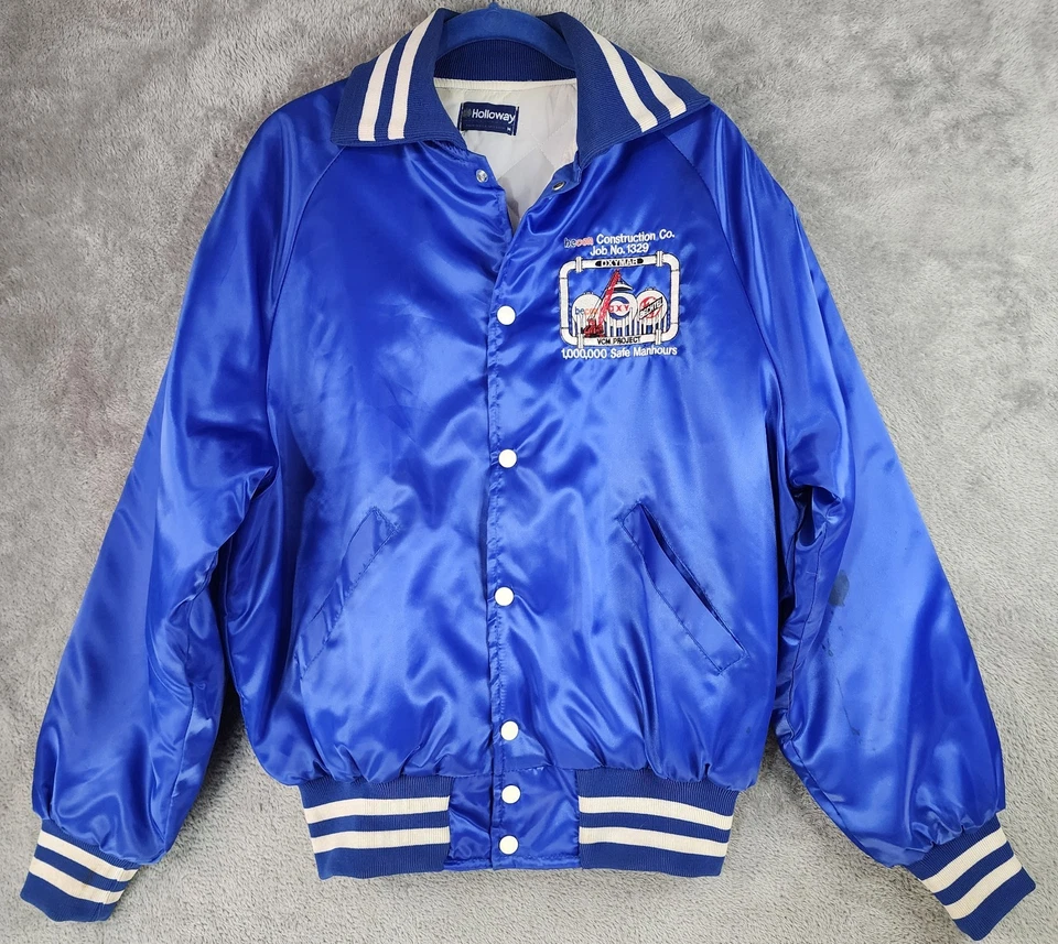 Chaqueta Holloway vintage para hombre grande azul satinado Becon construcción seguridad entrenador Foto 1 de 4