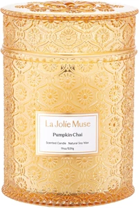 Candela di zucca, candele autunnali per casa profumate, 19 oz grandi candele malvagie in legno,  - Foto 1 di 6