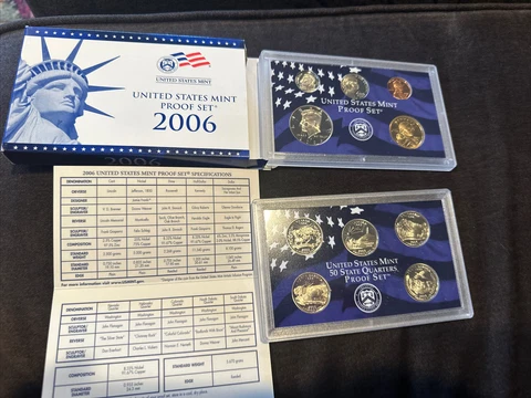 2006-S US Mint 10 Coin Proof Set Dollar Half fine nickel penny 5 State Quarters Cover