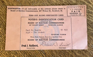 1940s WW2 Vintage Rockford Illinoois Voter's Identification Card - Picture 1 of 2