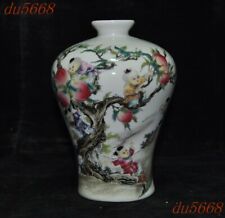 6"China wucai porcelain boy longevity peach Zun Cup Bottle Pot Vase Jar Statue
