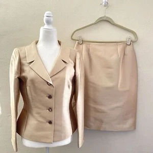 Vintage Rickie Freeman x Teri Jon Silk & Wool Golden Champagne Jacket/Skirt Set - Picture 1 of 4