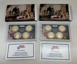 2007 2008 US Mint Presidential 1 Dollar 1$ Coin Proof Sets Box & COA 8 Münzen - Bild 1 von 9