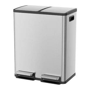 60 Liter Lid Trash Can Large Stainless Waste Bin Compartment Plastic 2x8 Gallon - Picture 1 of 13