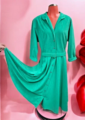 VTG Willi of California Teal Faux Suede belted button up fit & flare dress 14 - Image 1 of 4