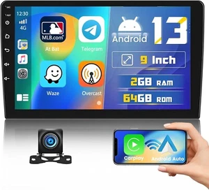 2+64GB Android 13 Double Din Car Stereo Wireless Apple Carplay Android Auto 9 In - Picture 1 of 7