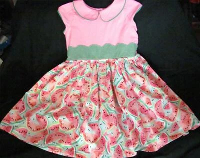 Vestido Rosa Verde Cuello Sandía Talla 6 Hecho a Mano Foto 1 de 4