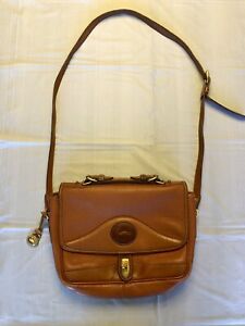 VTG 80s Dooney and Bourke Leather AWL Tan Crossbody Tack Bag Handbag Purse +COA