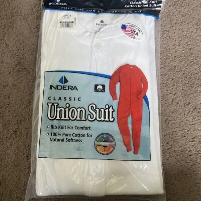 Traje de unión Indera para hombre 100 % algodón tejido acanalado grande, blanco nuevo con etiquetas Foto 1 de 4