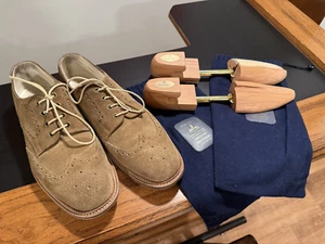 Peal & Co x Loake "Jack" Tan Suede Brogue 11D Made in England includes shoe bags - Picture 1 of 12