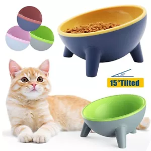 More details for 15° tilted raised cat food / water bowls nonslip no spill pet feeding bowls