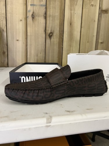 Mocassini uomo Moschino marrone e nero stampa marca