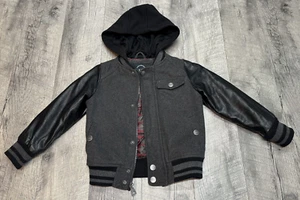 Urban Republic Bomber Jacket Boys Medium 5-6 Black Hooded Wool Biker Winter - Picture 1 of 14