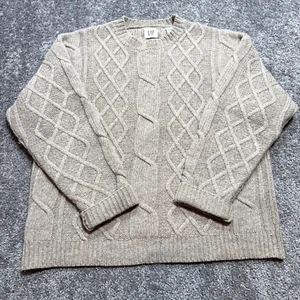 Vintage Gap Shetland Wool Sweater Mens Medium Beige Cable Knit Fisherman - Picture 1 of 6
