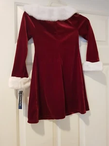 Bcx Dress  Girls Sz 6 Red Holiday Velvet  Winter Fur Long Sleeve Jewel - Picture 1 of 6