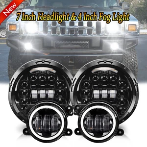 7inch Halo LED Headlights & 4'' Fog Lights Combo Kit For Hummer H2 H3T 06-10 - Picture 1 of 12