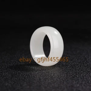 Natural Hotan white jade ring natural jade plain face jade ring 6-10# - Picture 1 of 15