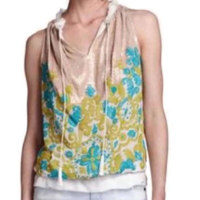 Anthropologie Namrata XS Joshipura Sequin Floral Sleeveless Tank Ruffle Fringe - Image 1 of 4