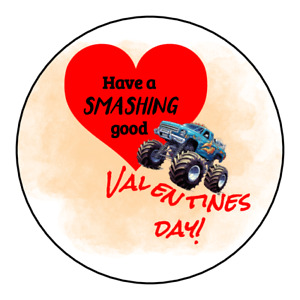 Valentines day Monster truck Stickers, labels, tags