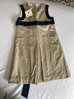 Papo d’Anjo Khaki Lined Dress W/ Navy Accents Size 5 Years New With Tag - Image 1 of 4