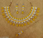 Bollywood Indian Monalisa Kundan Wedding Gold Plated Pearl Necklace Jewelry Set