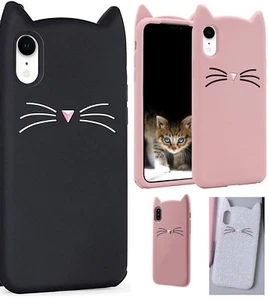 For iPhone XR (6.1") - Soft Silicone Rubber Skin Case Cover Cat Ear Whiskers - Picture 1 of 18